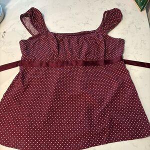 Hollister Maroon Smocked Top with Polka Dots
